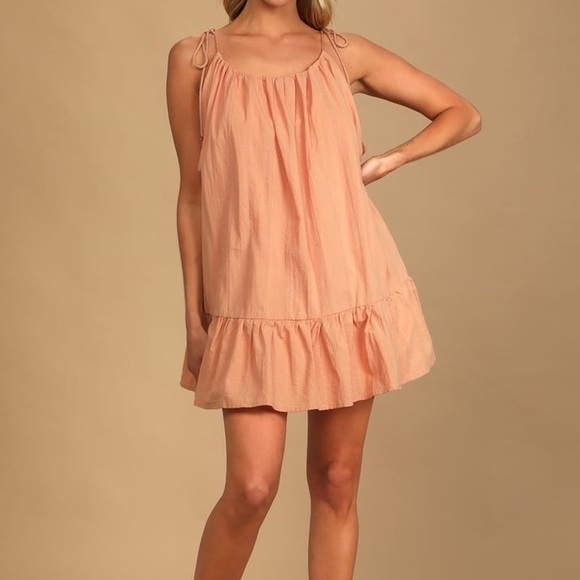 Lulus Dreaming of Sunshine Light Orange Tie-Strap Mini Dress Size L - Picture 5 of 9